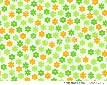 Floral seamless pattern with orange, yellow and green color palette doodle design on light green background vector illustration Floral seamless pattern with orange, yellow and green color palette doodle design on light green background vector illustration 128475417