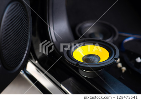 yellow-black audio loudspeaker 128475541