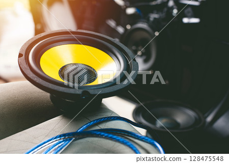 yellow-black audio loudspeaker 128475548