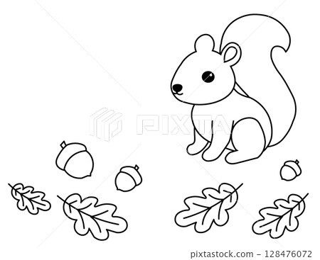 Cute squirrel and acorn coloring page Cute squirrel and acorn coloring page 128476072