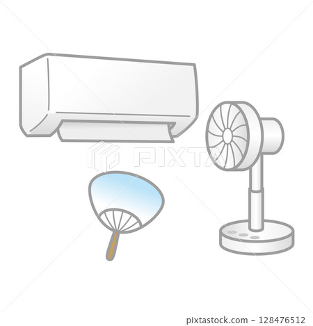 Heat stroke prevention items: air conditioner and electric fan illustration 128476512
