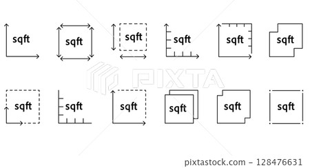Square feet icon with FT2 sign. Vector outline illustration of property area measurement. Floor space or land size symbol in imperial system 128476631