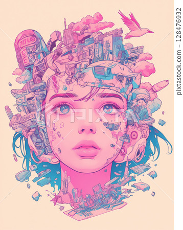 Girl Collage Art Girl Collage Art 128476932