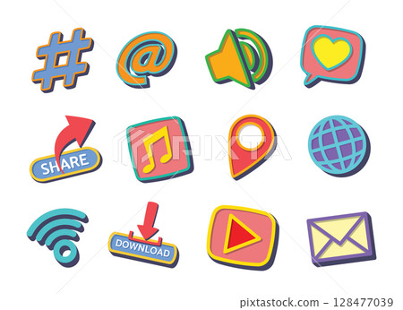 Colorful social media and communication icons set-插圖素材 [128477039 ...