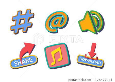 Colorful social media and communication icons set Colorful social media and communication icons set 128477041