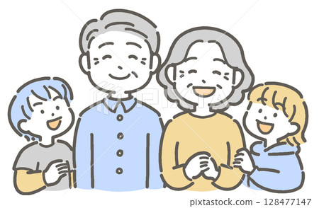 祖父母和孫子女微笑的家庭插圖 128477147