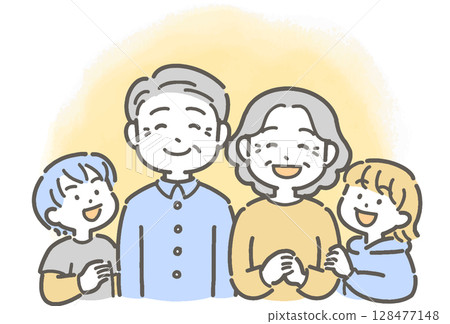 祖父母和孫子女微笑的家庭插圖 128477148