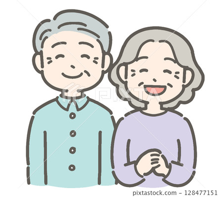 Illustration of smiling senior men and women Illustration of smiling senior men and women 128477151