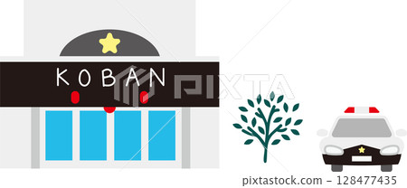 警察崗亭和警車插畫素材 128477435