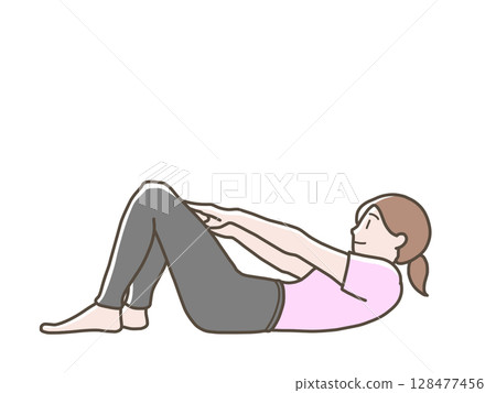 Illustration of a woman doing abdominal exercises 128477456