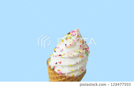 Soft serve ice cream with colorful toppings 128477503