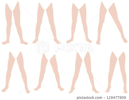 Female leg model illustration collection 2-15 front open 1. A set of illustrations of various poses of the lower body 128477809
