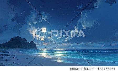 Hawaiian beaches illuminated by a full moon: silence and brilliance at night Hawaiian beaches illuminated by a full moon: silence and brilliance at night 128477875