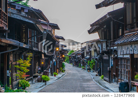 Morning view of the Narai-juku streetscape Morning view of the Narai-juku streetscape 128477908