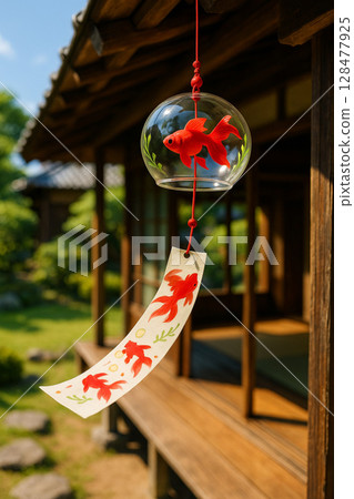 金魚風鈴在風中搖曳 128477925
