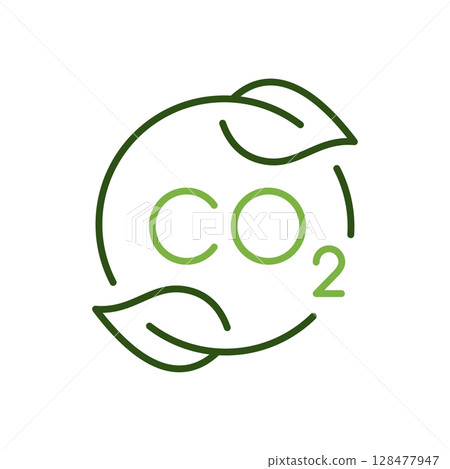 Co2 icon. Symbol of carbon emissions and environmental impact. Vector illustration. Editable stroke. 128477947