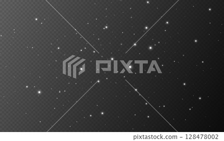 White sparkling stars, shiny particles light effect, transparent flying stardust texture 128478002