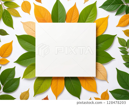 Organic leaf background material with space for text in the center 128478203