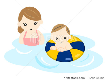 Babies and moms playing in the pool 128478484