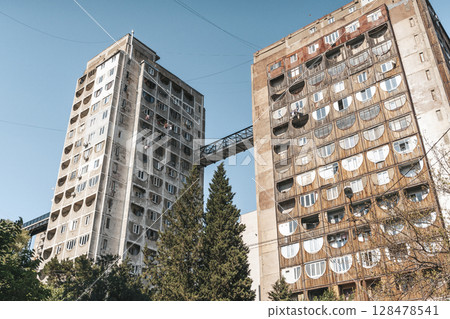 Soviet Brutalist Bridge Buildings in Tbilisi Nutsubidze Plateau Soviet Brutalist Bridge Buildings in Tbilisi Nutsubidze Plateau 128478541