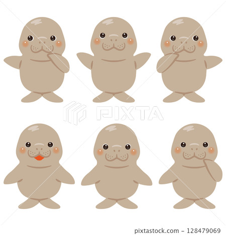 Character illustration set of dugong pointing 128479069