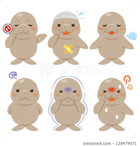 Set of dugong character illustrations in various states 128479071