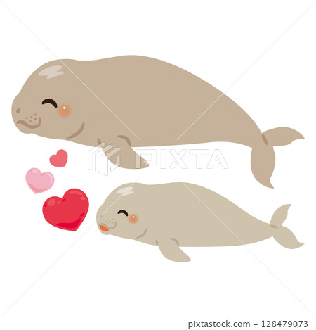 Smiling dugong parent and child illustration 128479073