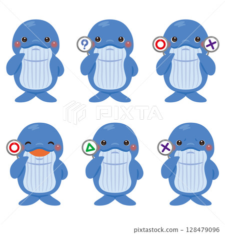 Set of whale character illustrations holding circle, square and triangle cards Set of whale character illustrations holding circle, square and triangle cards 128479096