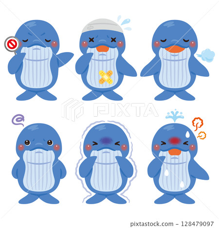 Whale character illustration set in various states 128479097
