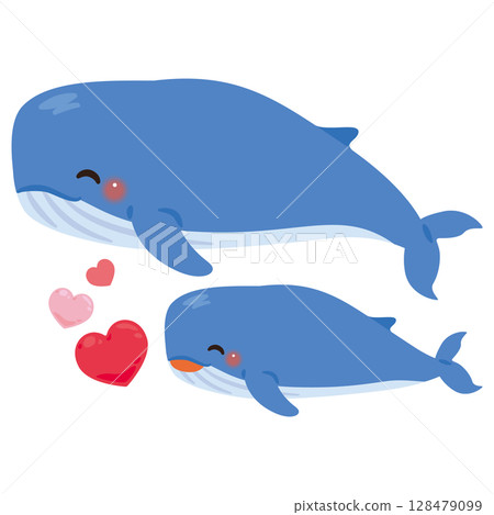 Smiling whale parent and child illustration Smiling whale parent and child illustration 128479099