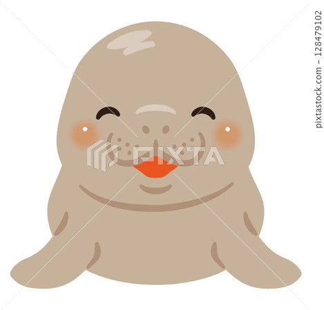 Illustration of a smiling dugong seen from the front 128479102