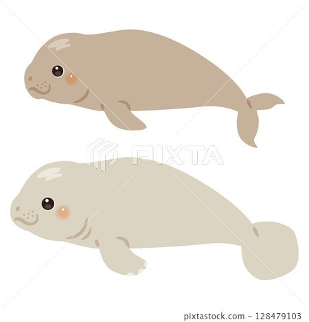 Dugong and manatee horizontal illustration set 128479103