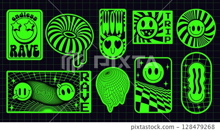 Neon green rave sticker pack 128479268