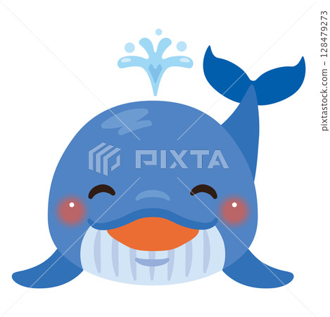 Illustration of a smiling whale seen from the front 128479273