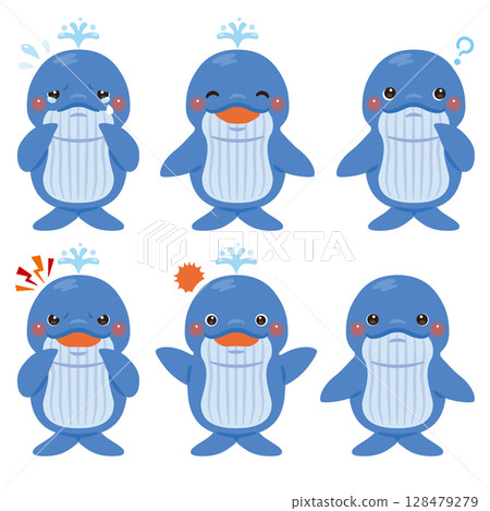 Whale character illustration facial expression set 128479279