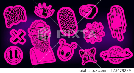 Neon pink future sticker set with y2k vibes 128479289