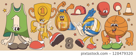 Groovy sport championship characters Groovy sport championship characters 128479320