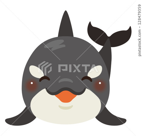Illustration of a smiling killer whale seen from the front Illustration of a smiling killer whale seen from the front 128479359