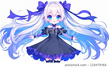 A witch-like female character in a black dress 128479368