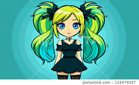 A witch-like female character in a black dress 128479387
