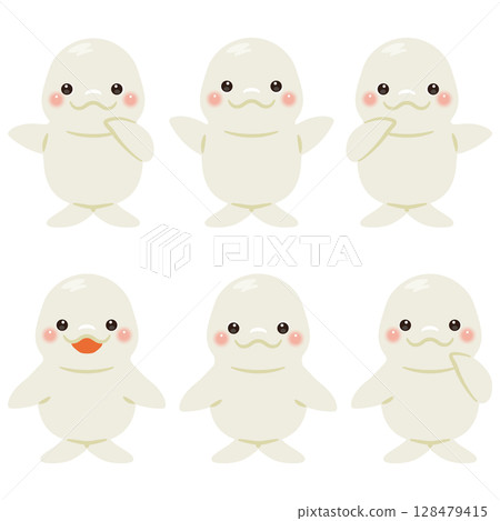 Beluga whale character illustration set pointing 128479415