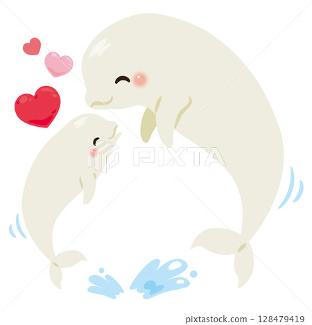 Smiling beluga whale parent and child illustration 128479419