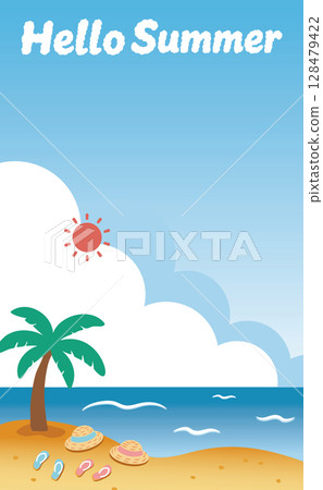 用雲朵字母繪製的夏日海濱風景_垂直(你好夏天)0101 用雲朵字母繪製的夏日海濱風景_垂直(你好夏天)0101 128479422