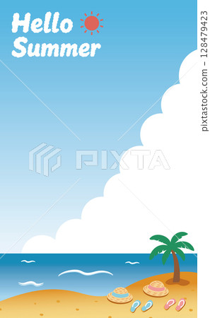 用雲字母繪製的夏日海濱風景_垂直(你好夏天)01 用雲字母繪製的夏日海濱風景_垂直(你好夏天)01 128479423