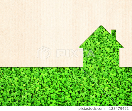 Horizontal backdrop with Eco friendly house. Ecology, go green, environmental and conservation protection concept. Sustainable development of strategy approach to zero waste, responsible consumption 128479431