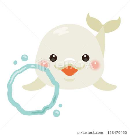 Illustration of a beluga whale making a bubble ring seen from the front 128479460