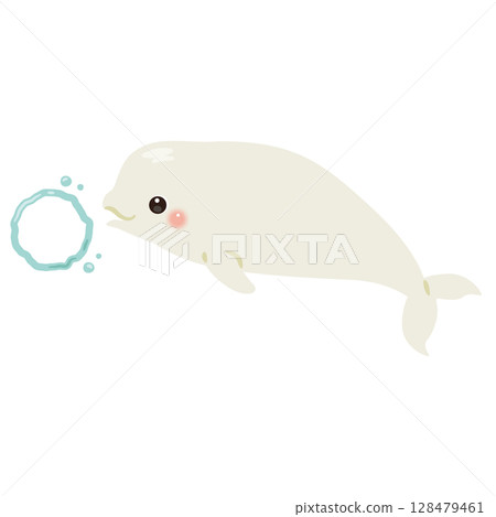 Illustration of a beluga whale releasing a bubble ring 128479461