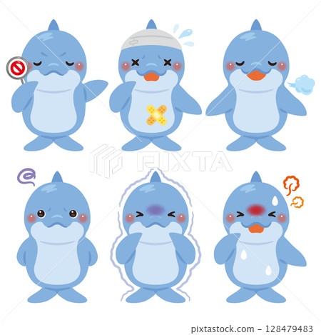不同狀態的海豚人物插圖集 不同狀態的海豚人物插圖集 128479483