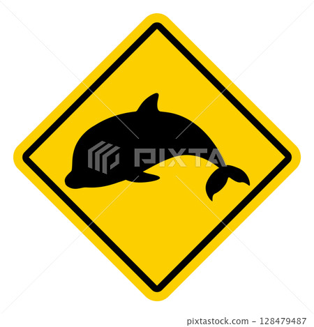 Dolphin warning sign illustration 128479487