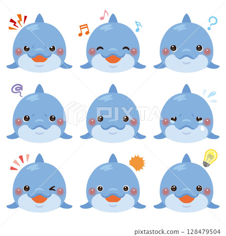 海豚插圖集 - 僅限臉部表情 128479504